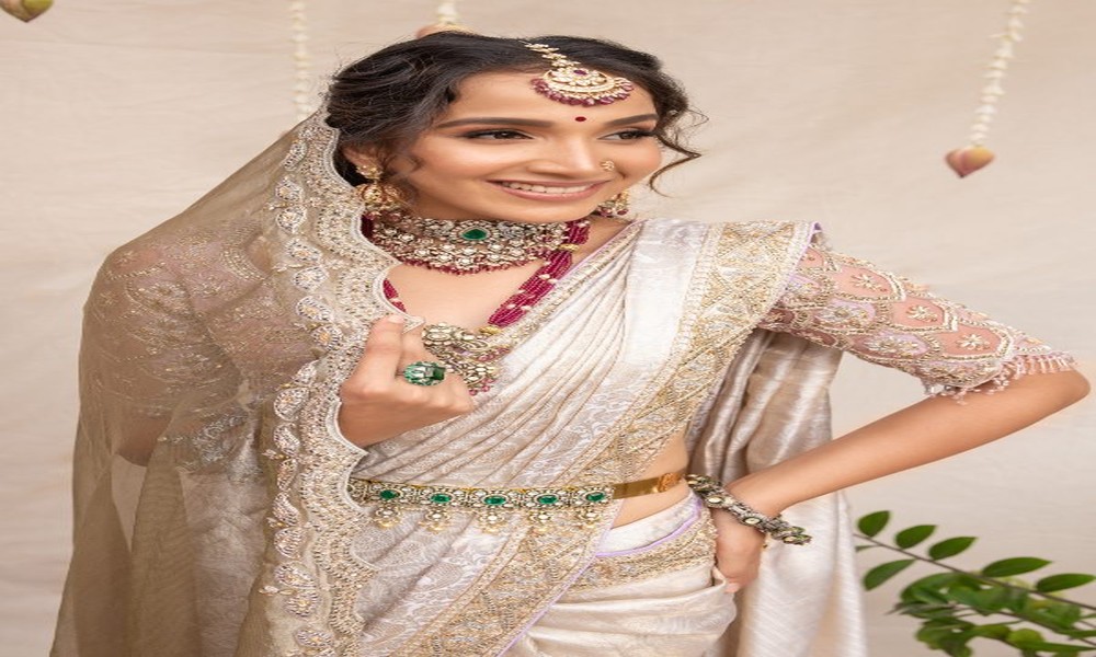 Royal Elegance in Bajuband Silver and Dulhan Saree for Brides